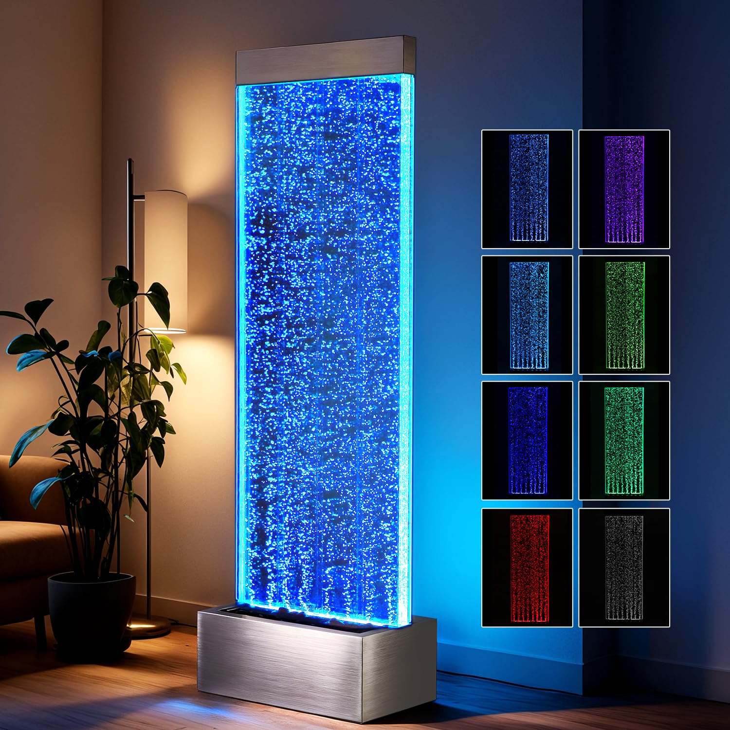 Photo 1 of ***PARTIAL SET****Jocoevol Bubble Wall Waterfall Fountain, Acrylic Indoor Floor Standing Water Wall with Changing LED Color Lights Remote Control, 64" x 19", Housewarming, Christmas Home Decor (Bubble Wall)