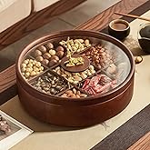 Homruilink 12" Wooden Serving Tray with Lid, 360° Rotating Snack Try, 9 Compartments, Platter Organizer for Snacks, Candy, Nuts, Chips, Tray for Party, Family Dinner and Holidays