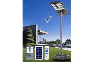 JAYNLT 4000W Solar Street Lights Outdoor with 78" Tall Pole, 3000K/4000K/6500K 300000LM Solar Floor Lamps Dusk to Dawn, IP68 Waterproof Solar Pole Lights with Motion Sensor for Yard, Patio, Camping
