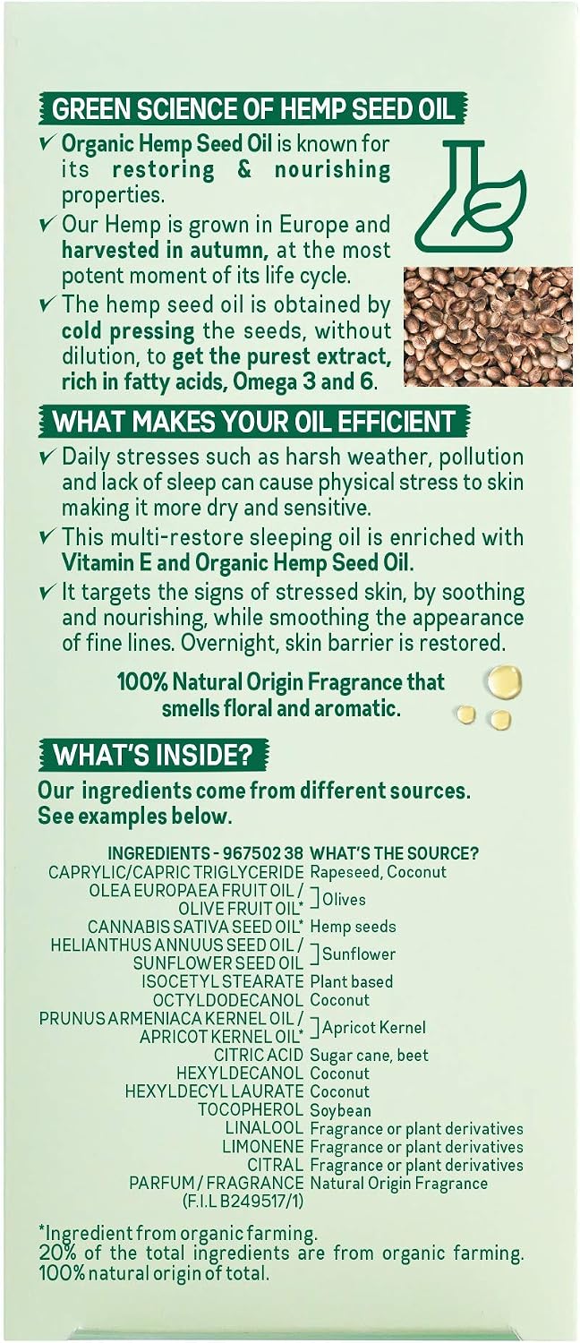 Garnier Organic Hemp Multi-Restore Facial Night Sleeping Oil 30ml - Image 4