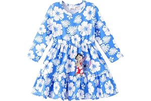 Disney Princess Frozen Elsa Minnie Stitch Floral Toddler Girl Dress A Line Long Sleeve Kids Casual Fall Clothes 2-6 Years