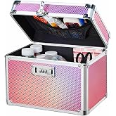Adazzo Medicine Lock Box with 3-Digit Combination Lock &ndash; Pink Lockable Storage Box for Medication, Small Lock Box for Valuables, 10"x7"x7.9" Locking Medicine Box for Home Travel Dorm
