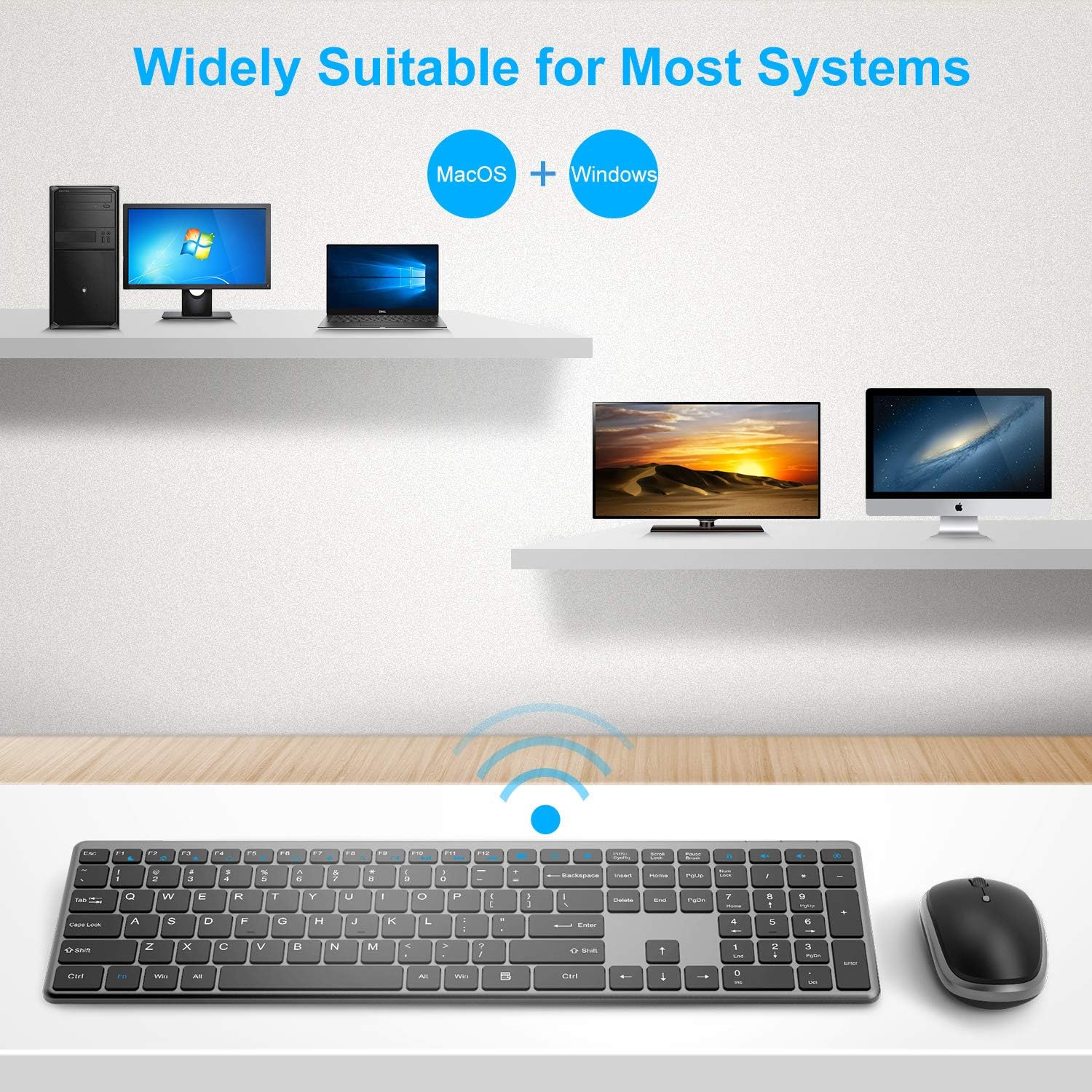 Wireless Keyboard and Mouse Combo, WisFox 2.4G Full-Size Slim Thin Wireless Keyboard Mouse for Windows, Computer, Desktop, PC, Laptop Mac: Computers & Accessories