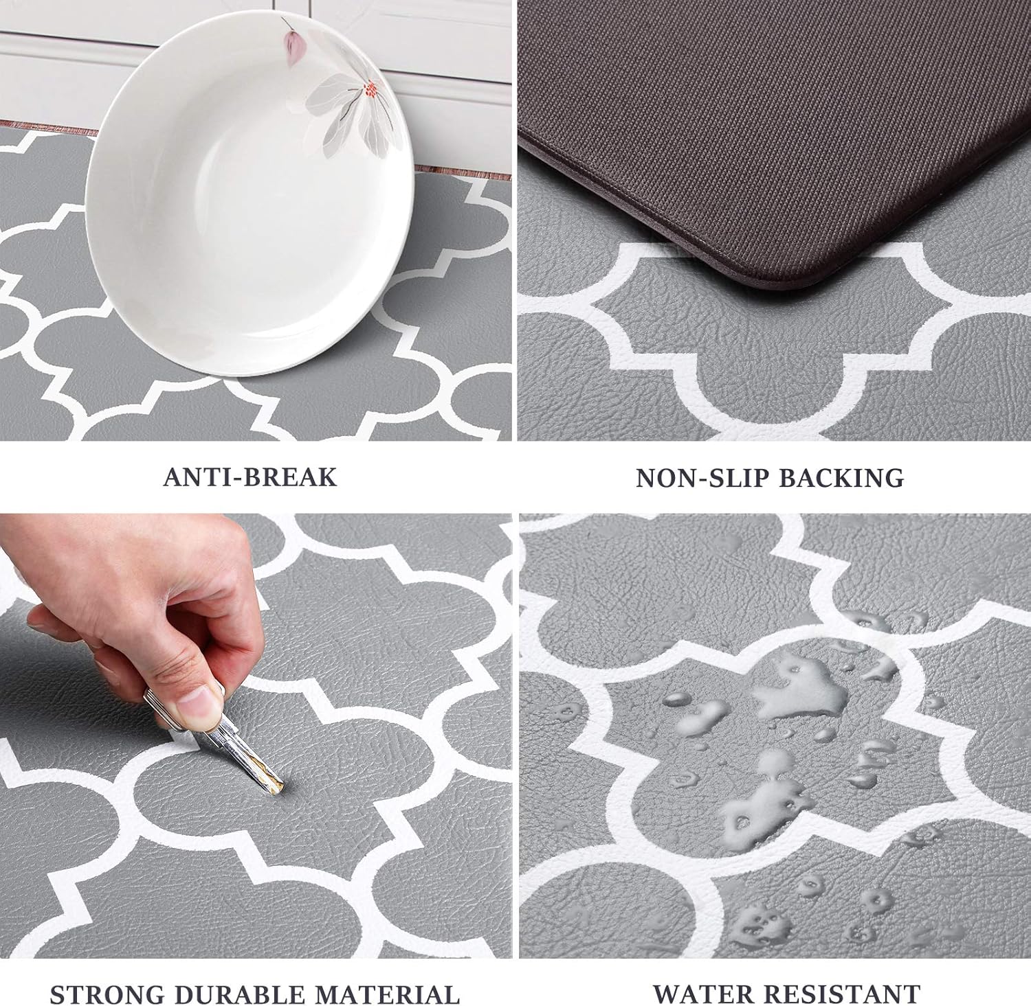 WiseLife Kitchen Mat Cushioned Anti-Fatigue Kitchen Rug, 17.3"x 59" Waterproof Non-Slip Kitchen Mats and Rugs Heavy Duty PVC Ergonomic Comfort Mat for Kitchen, Floor Home, Office, Sink, Laundry, Grey: Kitchen & Dining