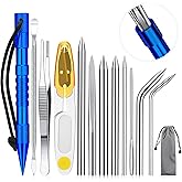 Ferraycle 12-Piece Paracord Fid Set - Stainless Steel Knotter Tools, Marlinspike Set, Lacing Needles, Smoothing Tool for Leather or Paracord Work (Dark Blue)