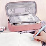 WEMATE Large Pencil Case 9x4.3x2.4in 5 Compartments Canvas Pink view 6