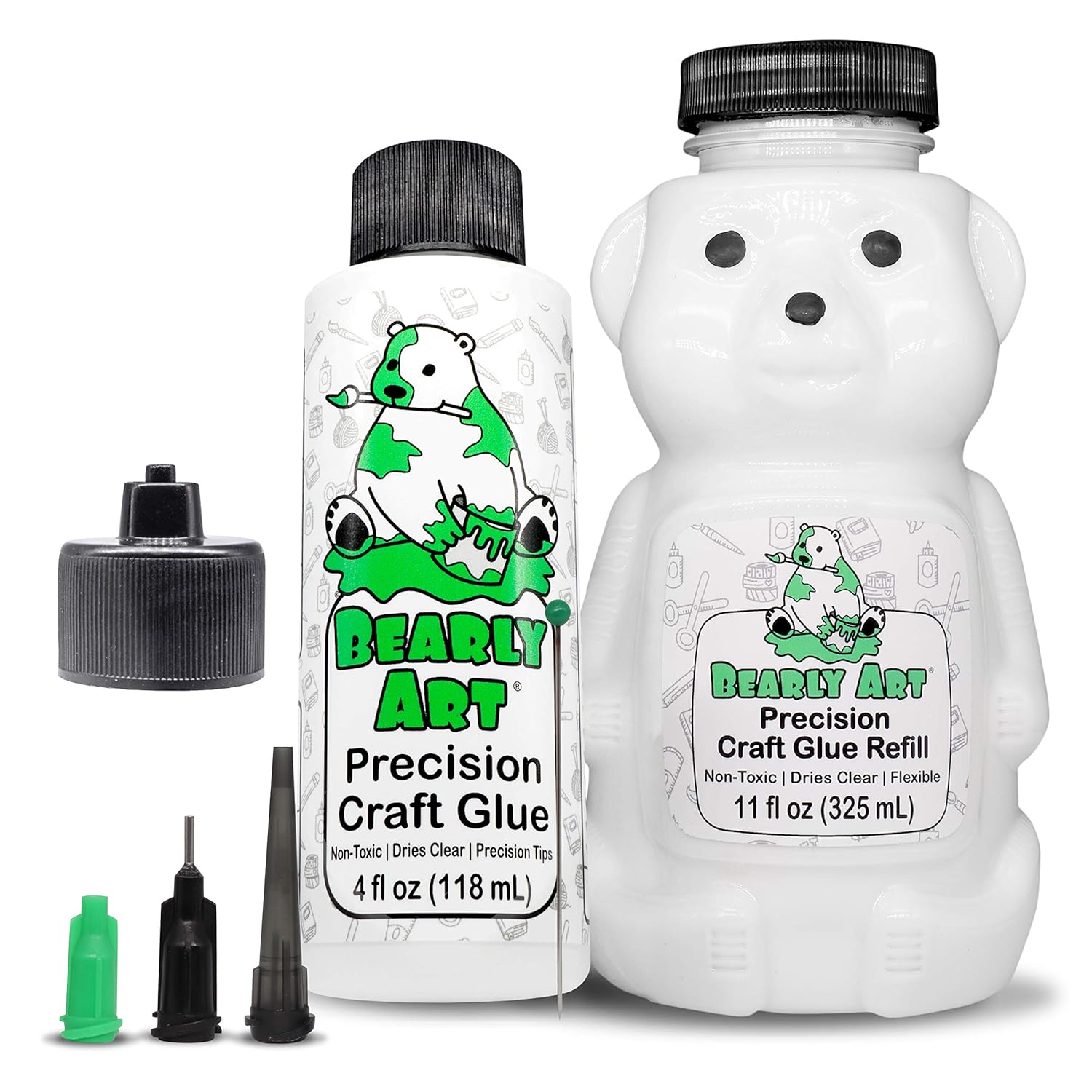 Bearly Art Precision Craft Glue -The Bundle - 4fl oz and 11fl oz Refill Bear - Tip Kit Included - Wrinkle Resistant - Flexible and Crack Resistant - Strong Hold Adhesive - Made in USA: Industrial & Scientific