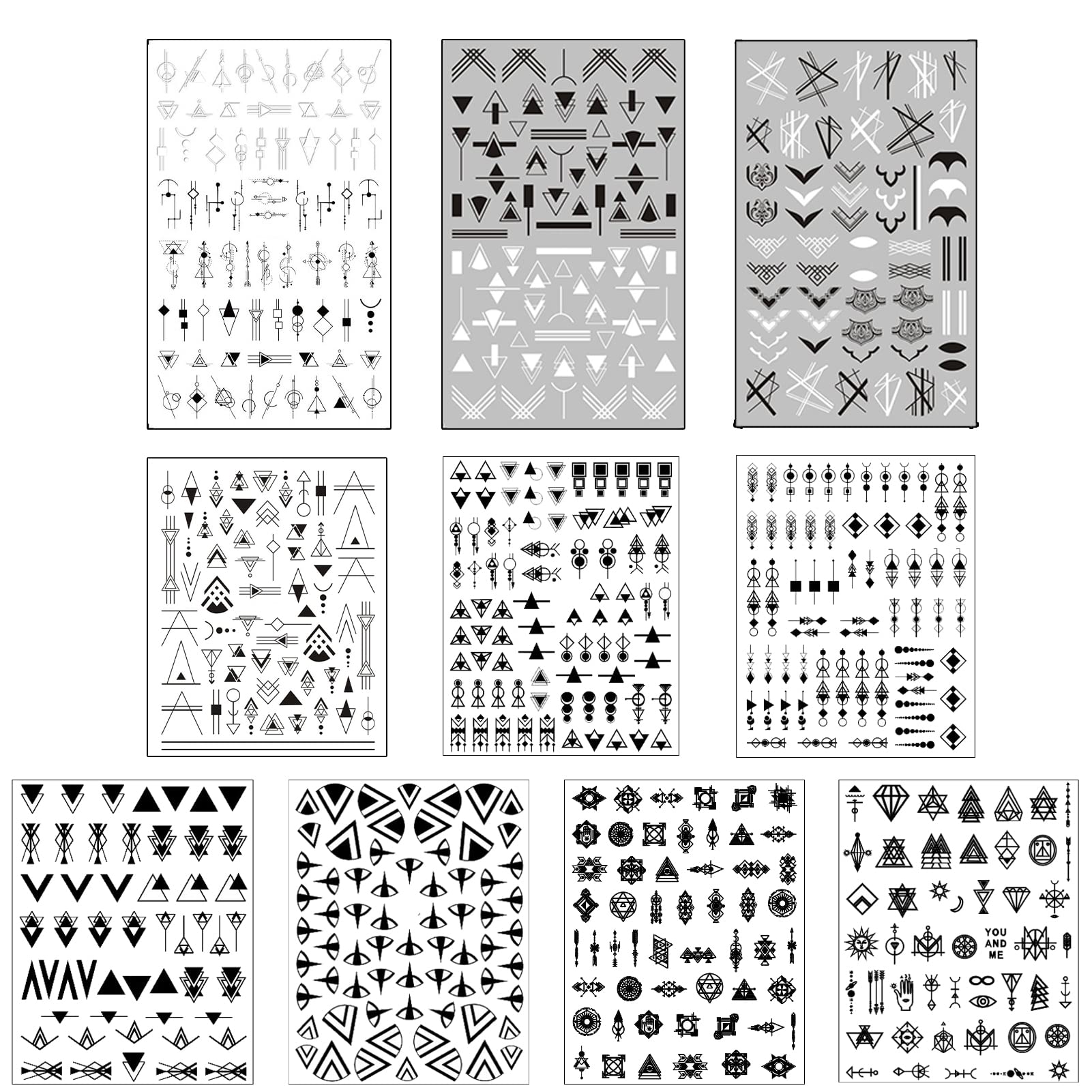 10 Sheets Black White Geometric Nail Art Stickers Decals 3D Self-Adhesive DIY Geometry Triangular Rhombus Minimalist Design Acrylic Nails Supplies Manicure Decorations Tip for Women Men - Image 7