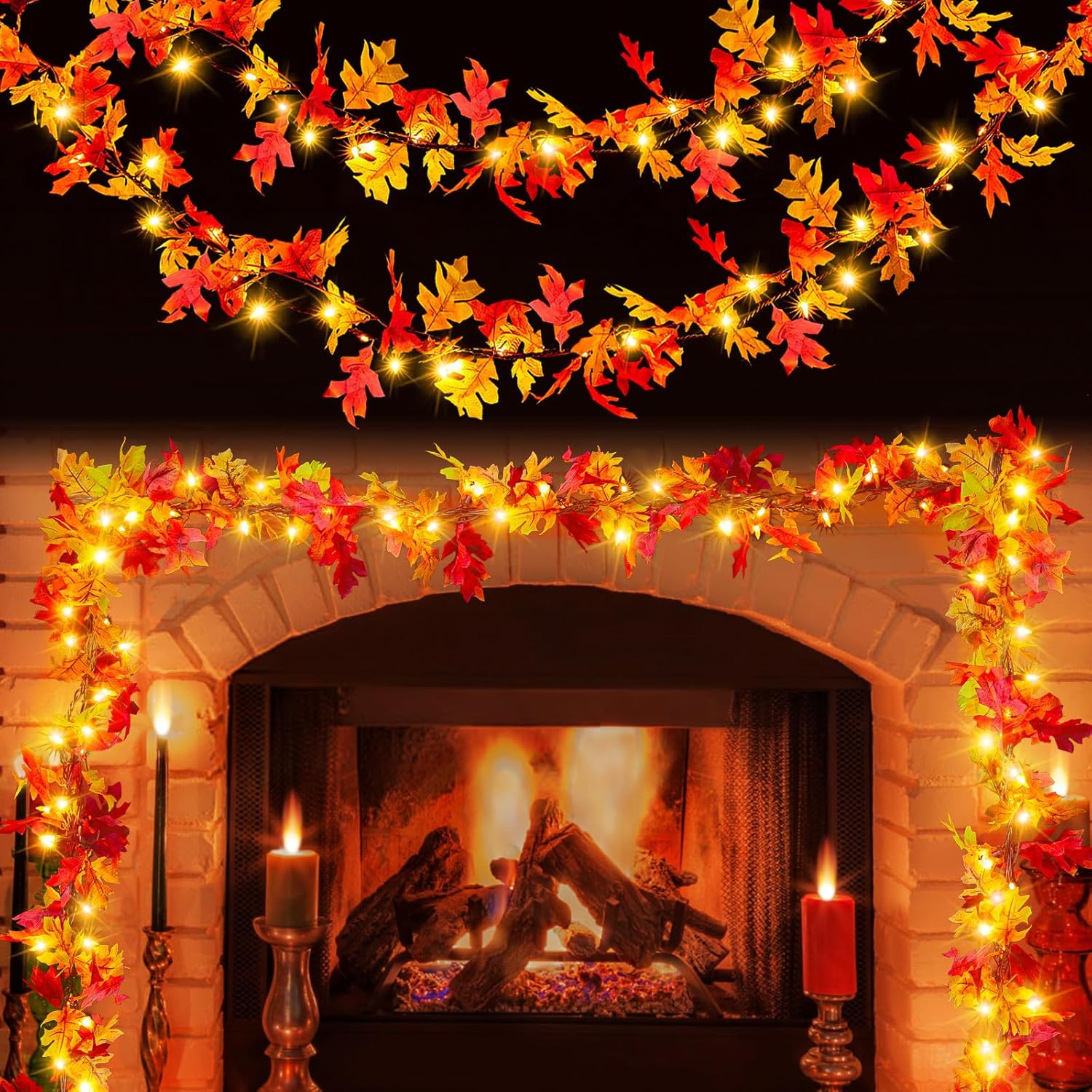 Wreaths, Garlands & Swags - Fall Decor Maple Leaf Garland with Lights 9Ft 50 Incandescent Bulbs Connectable Lighted Fall Garland Plug in Fall Decorations for Outdoor Indoor Home Party Autumn Halloween Thanksgiving Harvest