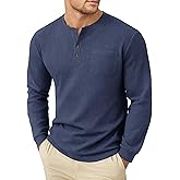 Uni Clau Men's Henley Shirts Long Sleeve Waffle Button Shirt Fall Fashion Casual Pullover Shirt