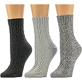 BEARPAW Womens 3 Pair Pack Super Soft Modern Multicolor Assorted Easy Care Solid Large Cable Neutral Colors Ankle Boot Socks