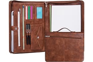 AZXCG Portfolio Binder, Portfolio with Handle and Zipper,Leather Podfolio for Men,Business Padfolio Organizer for Women, A4 Notepad Holder,Personalized Gift for Men