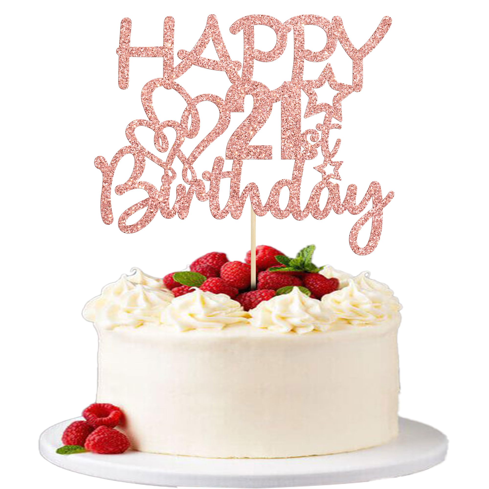 Gyufise 3 Pack Rose Gold Glitter Happy 21st Birthday Cake Toppers Hello 21 Cheers to 21 Years 21 & Fabulous Cake Decorations for 21st Birthday Anniversary Party Supply Decorations