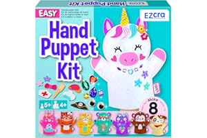EZCRA Unicorn Hand Puppet Making Kit for Kids Age 5-8 - DIY Puppet Making Craft Kit - Creative Arts & Crafts Set, Educational Gift - Pretend Play Toys - 8 Projects, Extra Stickers for Decoration