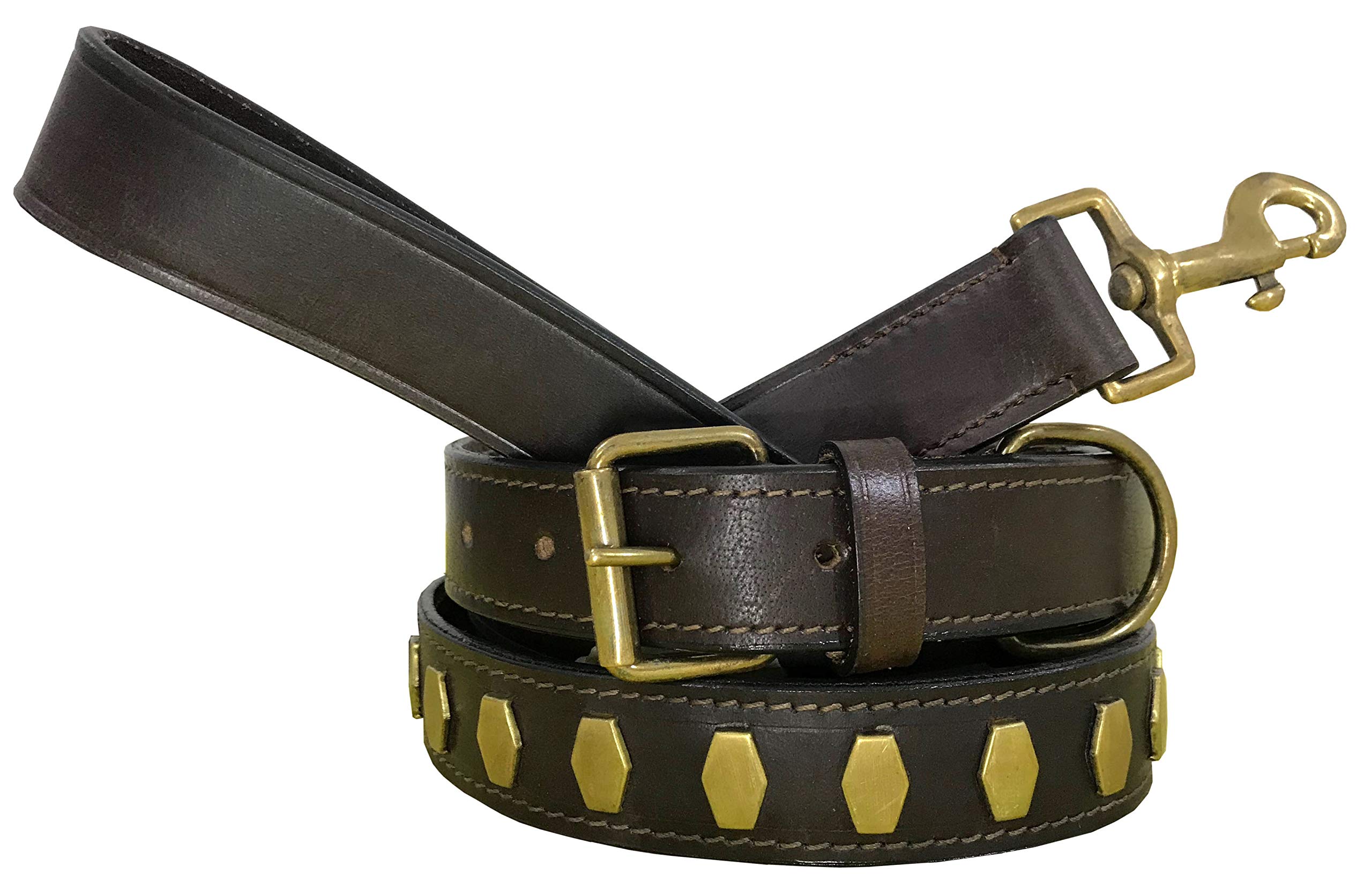 BRADLEY CROMPTON Genuine Leather Matching Pair Dog Collar and Lead Set L