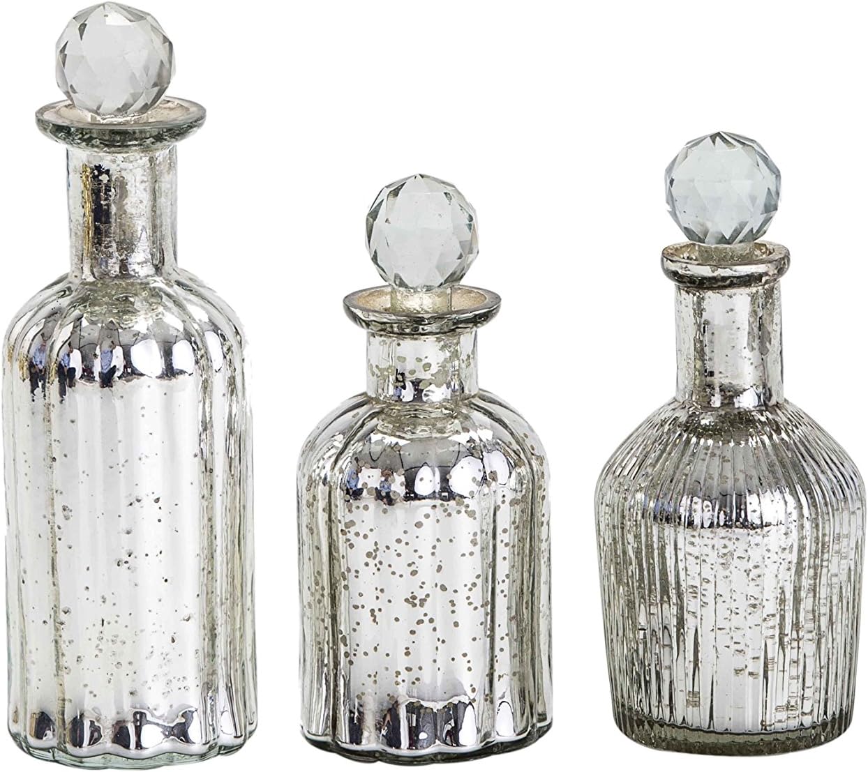 Sammsara Trinity Table Top Silver Glass Decorative Bottle for Table, Living Room (9, 8, 7 Inches, Metallic Silver)