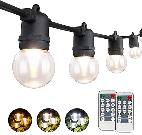 Amazon Com 3 Color In 1 Led Outdoor String Lights With Remote 48ft Connectable Waterproof Dimmable Patio Lights Of String G45 Bulbs Warm Nature Daylight White Shatterproof Led String Lights For Bistro Pergola Home Improvement