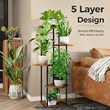 Bamworld 5 Tier Plant Stand Indoor Outdoor Wood Rack Boho Living Room Garden view 4