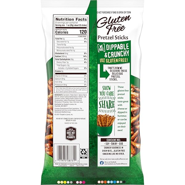 SNYDER’S OF HANOVER PRETZELS, GLUTEN FREE PRETZEL STICKS, 8 OZ (PACK OF 12)