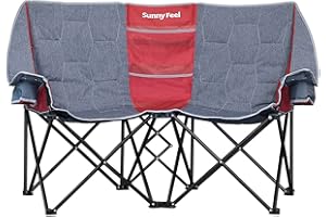 SUNNYFEEL Folding Double Camping Chair, Oversized Loveseat Chair, Heavy Duty Portable/Foldable Lawn Chair with Storage for Outside/Outdoor/Travel/Picnic, Fold Up Camp Chairs for Adults 2 People