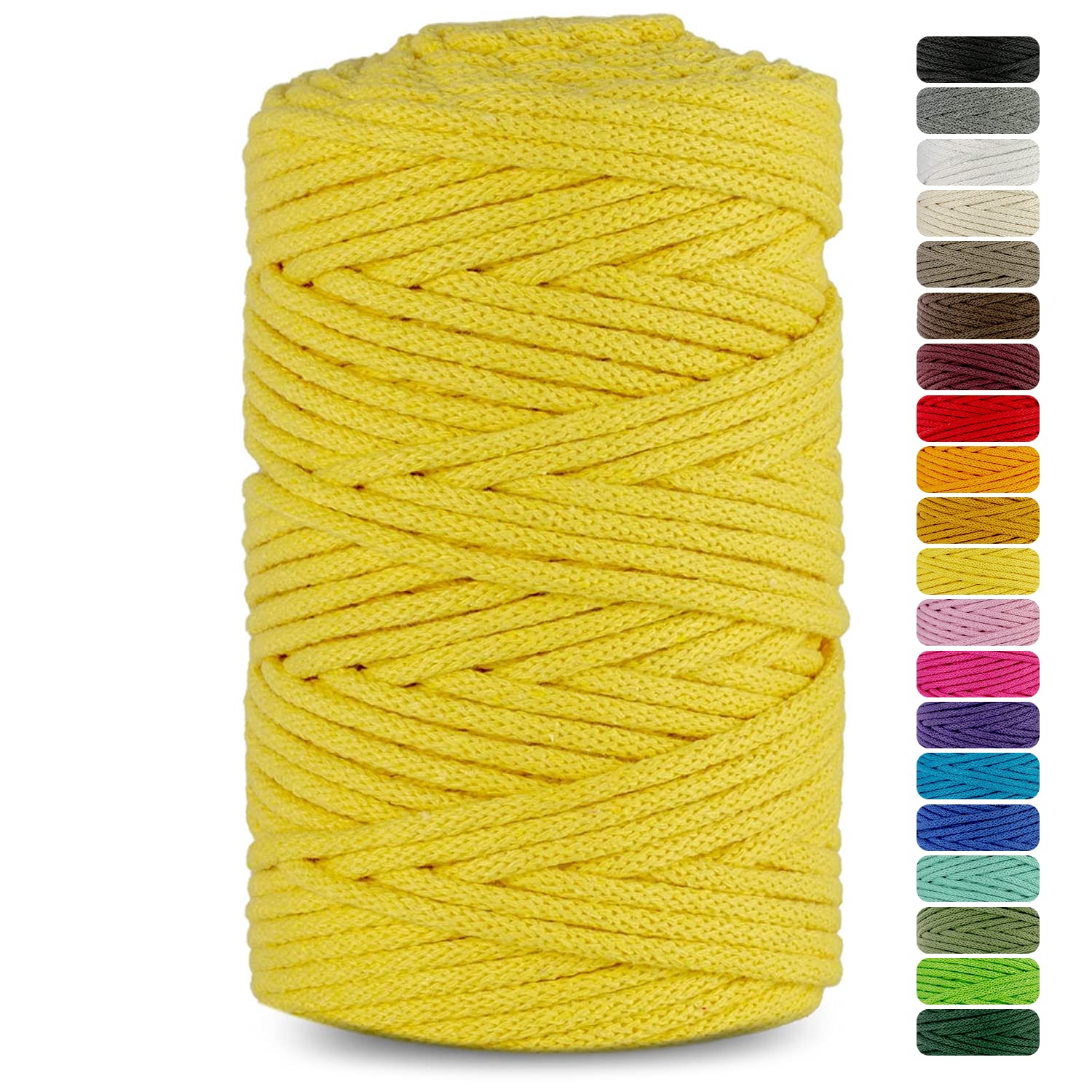 Netuno 1x Macrame Cord Braided Macramé Yarn Light Yellow 5 mm x 100 m 0,2 inch x 3 937 inch Natural Twine String Cotton Cord Ideal Project Hanging Baskets DIY Handbags Decoration