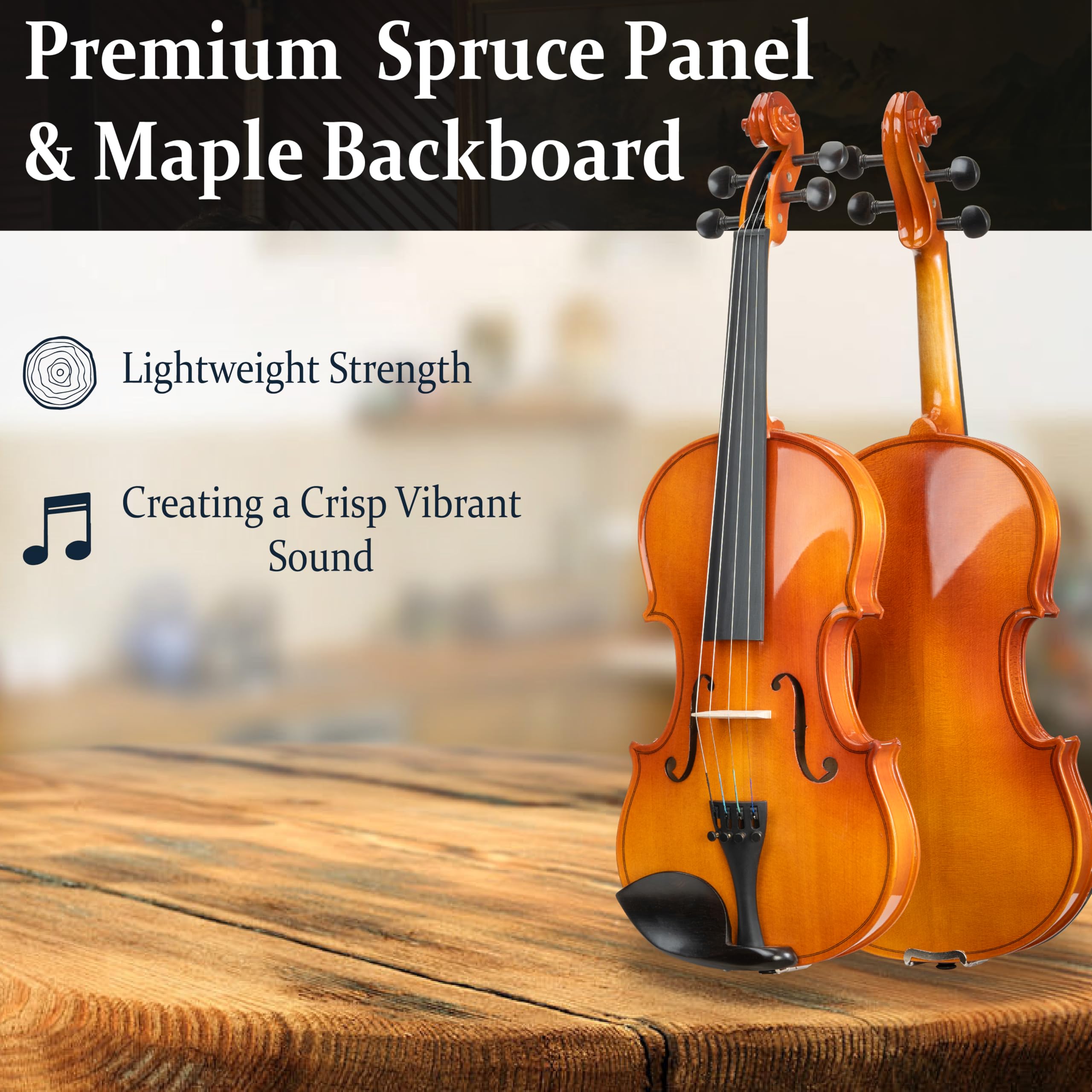 Mendini by Cecilio Violin 4/4 Full Size Set For Beginners - Hand Carved Acoustic Violins Set - Fiddle Solidwood Kit with Hard Case, Two Bows, Tuner, Rosin, Shoulder Rest, Extra Strings, Lesson Book