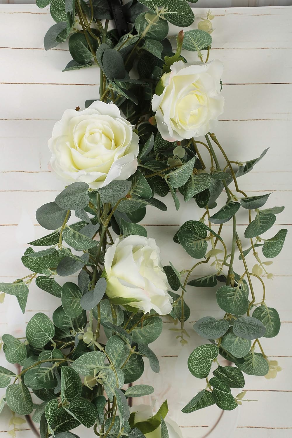 Famibay Artificial Eucalyptus Garland with Roses 1Pc 5.9Ft Greenery Garland Eucalyptus Leaves for Table Wedding Arch Backdrop Wall Decor - Image 3