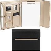 BLU MONACO | Black Vegan Leather Portfolio Binder for Women | Professional Padfolio with Magnetic Closure & Gold Trim | Business Organizer Case for Documents & 8.5 x 11 Notepad