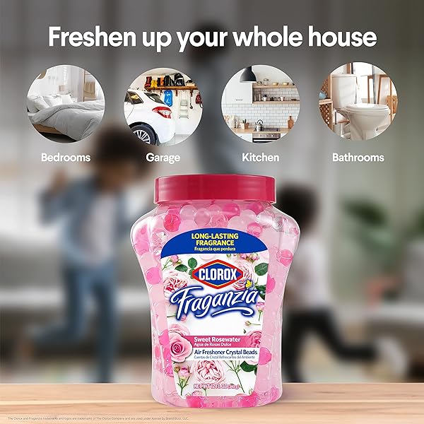 CLOROX FRAGANZIA AIR FRESHENER CRYSTAL BEADS SWEET ROSEWATER 12OZ | LONG-LASTING AIR FRESHENER BEADS 12 OUNCES | EASY TO USE VENTED JAR AIR SCENT BEADS FOR HOMES, BATHROOMS, CLOSETS, CAR OR OFFICE