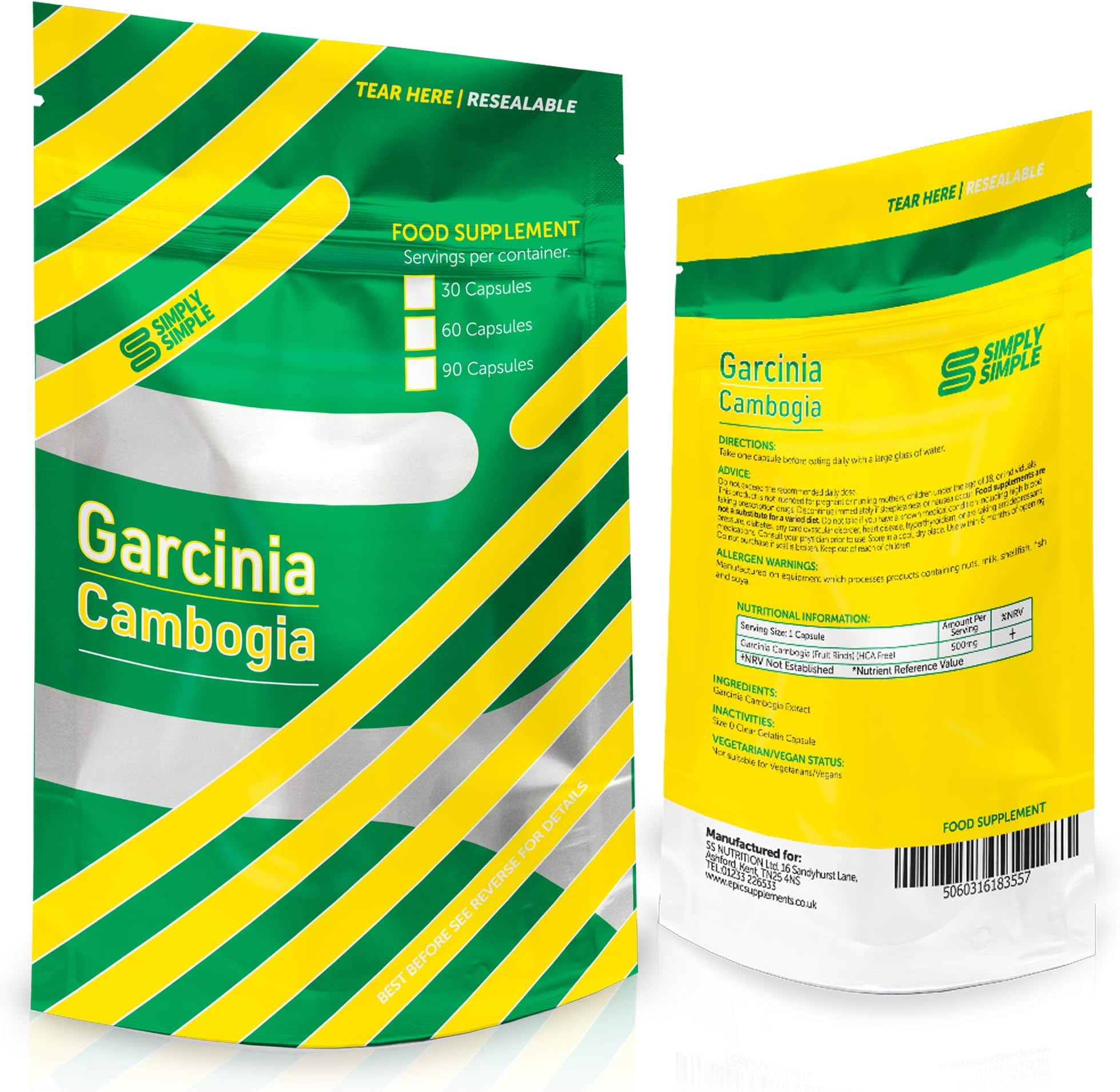 Garcinia Cambogia 500mg Natural Food Supplement Pills for Men & Women