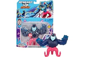 MrBeast Lab - Hyper Fusion Stretchy Hero, Sabertooth Squid, 5 Inch (12.7CM) Goo Filled Standing Figure, Stretch Up to 3 Times His Size, Collect All 3; Cobra Panther, Tiger Dragon and Sabertooth Squid