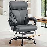 AreShark Office Chair - Ergonomic Comfortable High Back Computer Desk Chair with Foot Rest - Executive Breathable Swivel Rolling Reclining Leather Chair with Lumbar Support for Home Gaming Relaxing