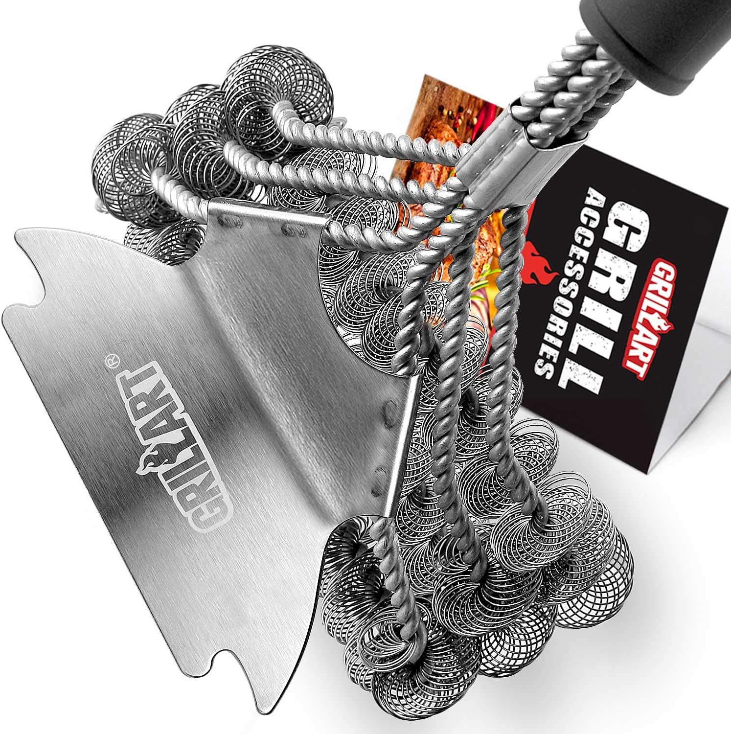 Weetiee Grill Scraper - Safe BBQ Grill Scraper Bristle Free for Grill Best Rated - 18" Stainless Grill Grate Cleaner Scraper - Safe Grill Accessories for Porcelain/Weber Gas/Charcoal Grill