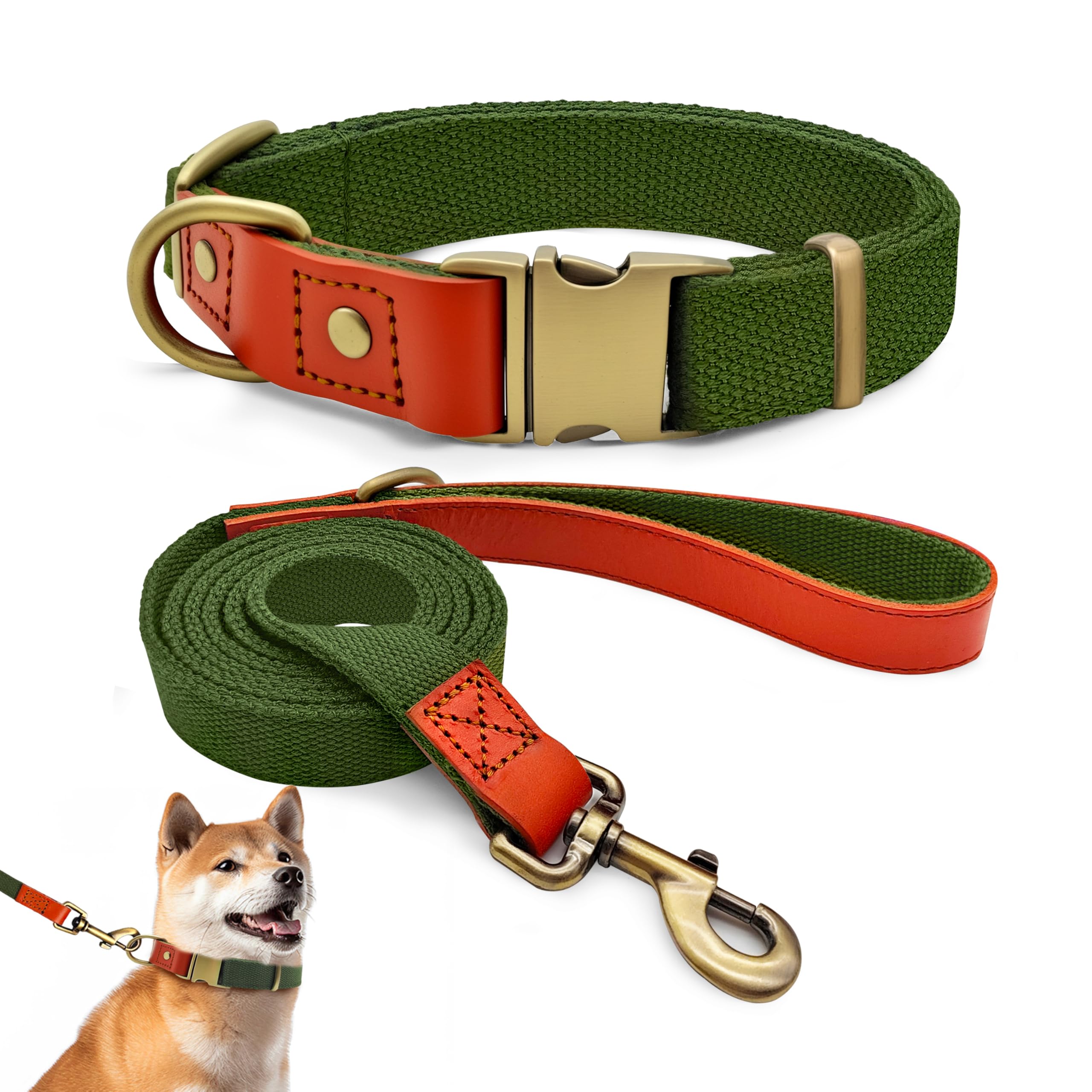 QRDA Dog Collar and Lead Set Army Green Personalized Adjustable Tactical Belt for Small Dogs Medium Large Dogs, L — image 1