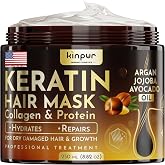 KINPUR ORGANIC COSMETICS Keratin Hair Mask for Dry &amp; Damaged Hair &ndash; Deep Conditioning Hair Treatment with Coconut, Jojoba &amp; Avocado Oils, Collagen &amp; Protein &ndash; Hydrating Hair Mask, Color-Safe
