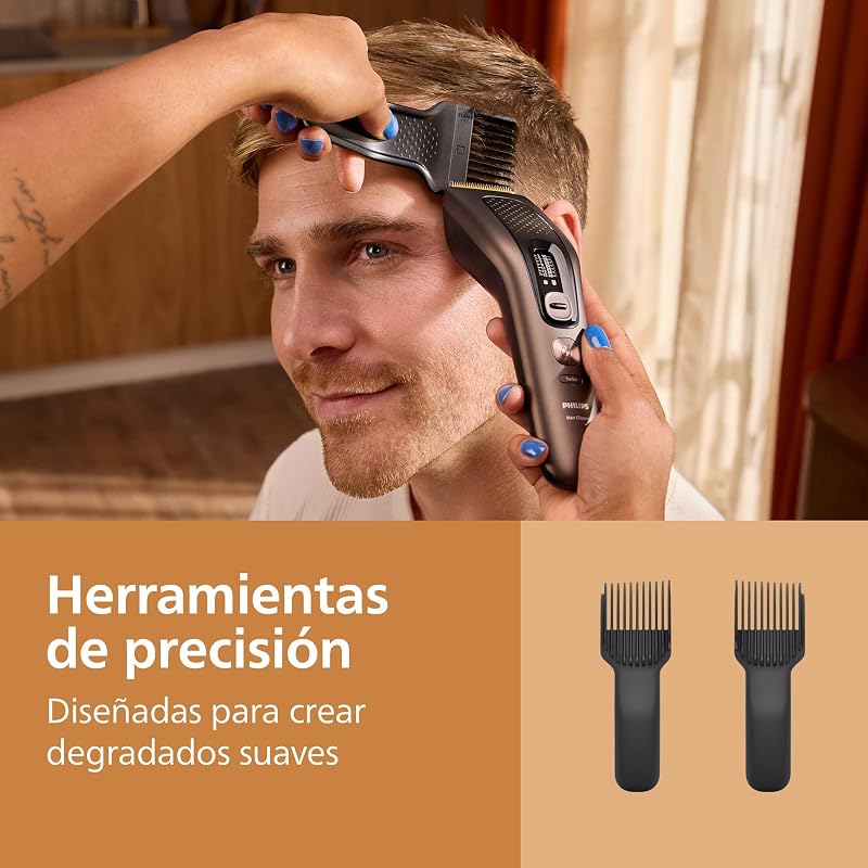 Máquina de cortar cabelo Série 9000 - Máquina de cortar cabelo para homens e mulheres, lâminas auto-afiantes, 28 comprimentos em intervalos de 1 mm, Corte e Fluxo, autonomia de 180 minutos, kit de barbeiro de 4 peças, HC9721/15