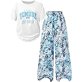 Cakaner Girls Clothes Short Sleeve Graphic Tee and Cargo Pants Set Summer Casual 2-Piece Outfit Size 7-14