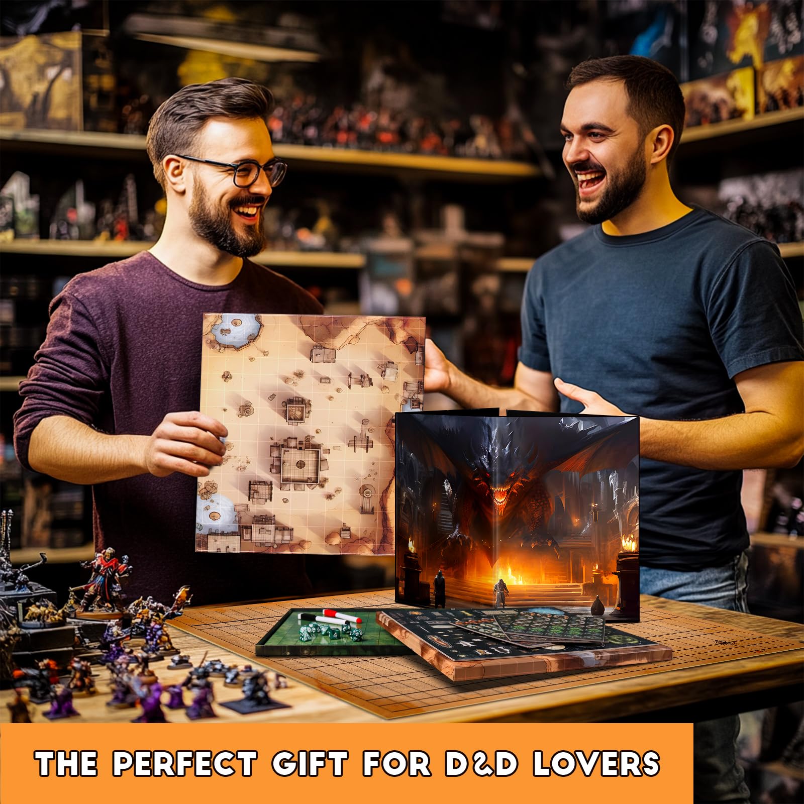 CZYY Foldable Battle Mat with DM Screen, Game Tokens, Dice Set, Markers - 2-Sided Wet & Dry Erase Terrain, Ultimate DND Starter Set, Accessories, Gift for Dungeon Master & Player