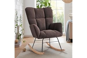 Kiztir Rocking Chair Nursery, High Backrest Teddy Glider Rocker Upholstered Rocker Recliner Modern Rocking Accent Chairs for Bedroom, Living Room, Offices (Brown)