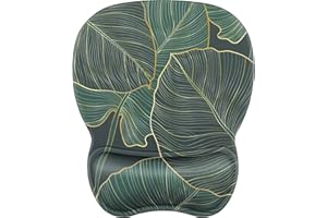 MROCO Ergonomic Mouse Pad with Gel Wrist Rest, Comfortable Mousepad with Smooth Wrist Support Surface and Non-Slip PU Base for Pain Relief, Computer, Laptop, Office & Home, 9.4 x 8.1 in, Green Leaves