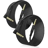 Elebase 1/4 Inch TRS Instrument Cable 10FT 2-Pack,Right Angled Guitar Cord | 90 Degree 6.35mm Male Jack Stereo Audio Cord,Balanced Quarter Inch Line for Electric Guitar,Bass,Keyboard,Mixer,Amp,Speaker