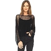 SHU-SHI Womens Sheer Blouse Top Knit Lightweight Shrug Sweater Poncho