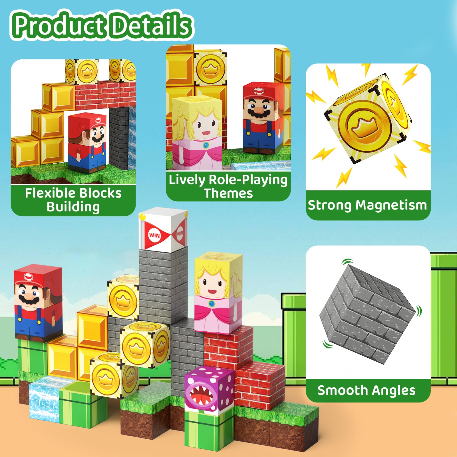 Magnetic Building Blocks Travel Toys for Kids Ages 4-8, Toddler Magnetic Cubes STEM Learning Set with Iron Storage Box – Portable Construction Toys for Boys Girls 3-5