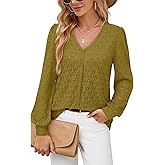 Timeson Women's Long Sleeve Tops Business Casual Blouses V Neck Knit Work Shirts