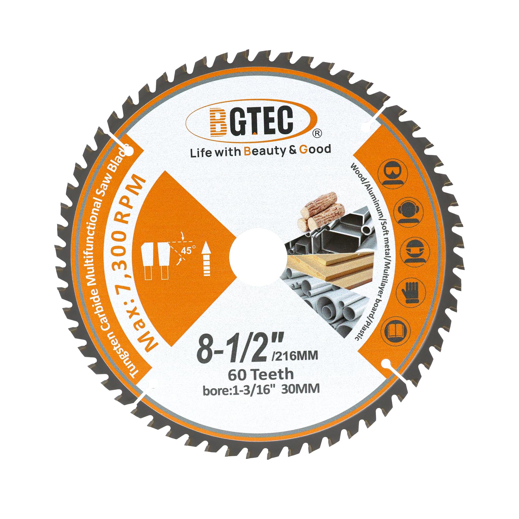 TCT Circular Saw Blade - 216mm x 30mm General Purpose Blade for Wood Aluminium Plastic Copper BGTEC