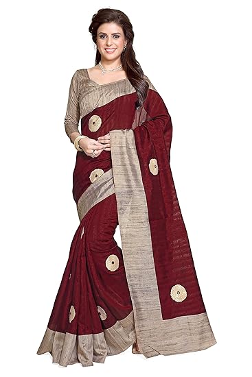 Womens New Art Silk Saree With Un-stitched Blouse Piece (2073-Maroon, Beige-6.3 meters)