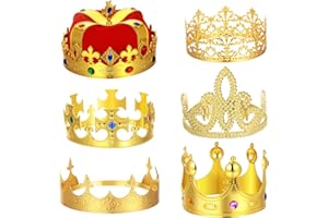 Maitys 6 Pack King and Queen Crowns Royal King Crown Gold Jeweled Costume Accessories for Men Kids Birthday Party Costume