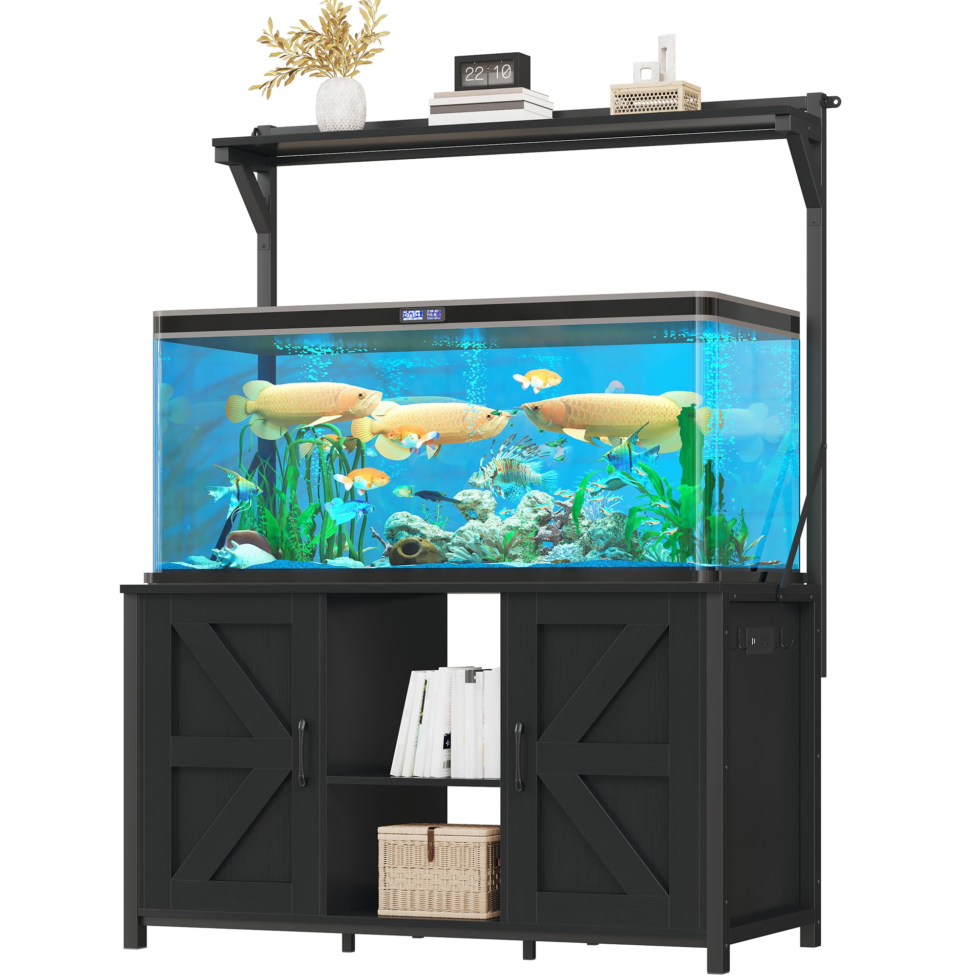 Photo 1 of YITAHOME 120 Gallon Fish Tank Stand with Power Outlets, Heavy Duty Metal Large Aquarium Stand with Cabinet, Reptile Terrariums Table for Turtle Accessories Storage,1100LBS Capacity, Black