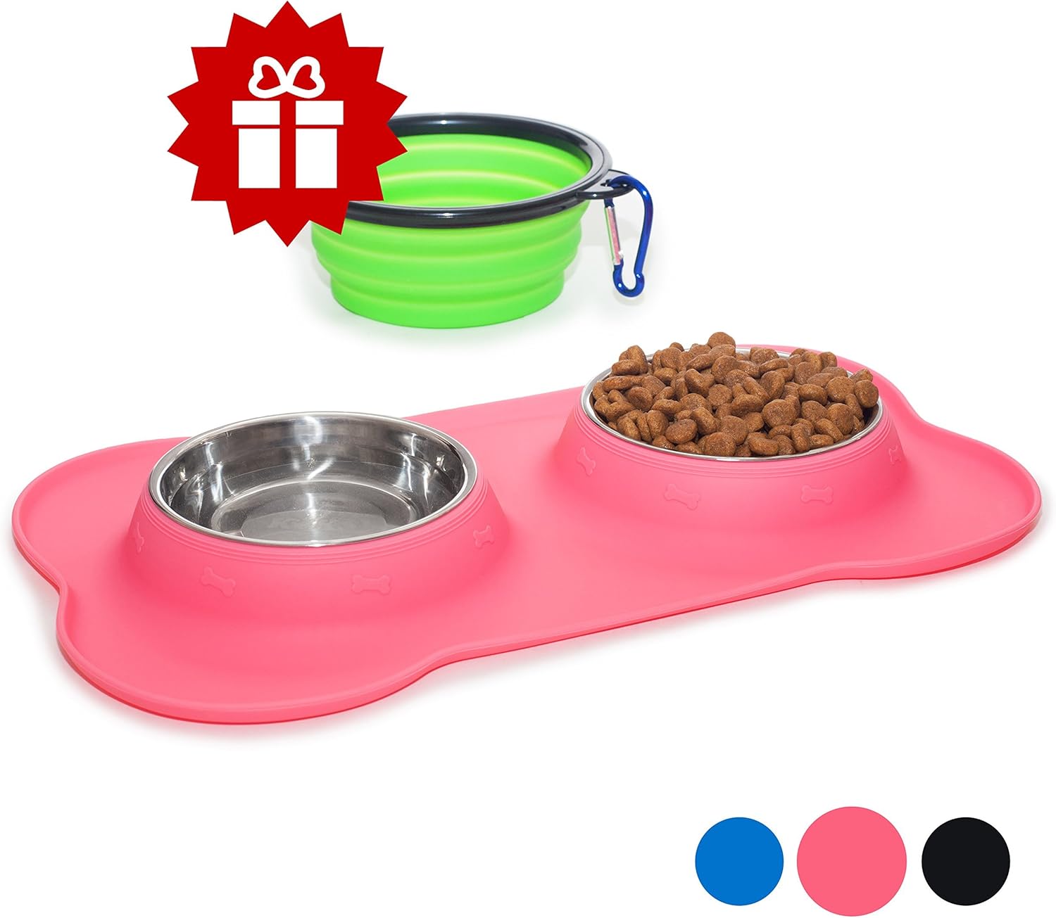 Small Dog Bowls Set of 2 Stainless Steel Bowls with NonSkid & No Spill Silicone Pink Stand for