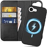 SHIELDON Wallet Case for iPhone 16e 2025 6.1", Genuine Leather Detachable Wireless Charging Folio Magnetic Kickstand RFID Blocking Card Slot Protective Cover Compatible with iPhone 16e - Nappa Black